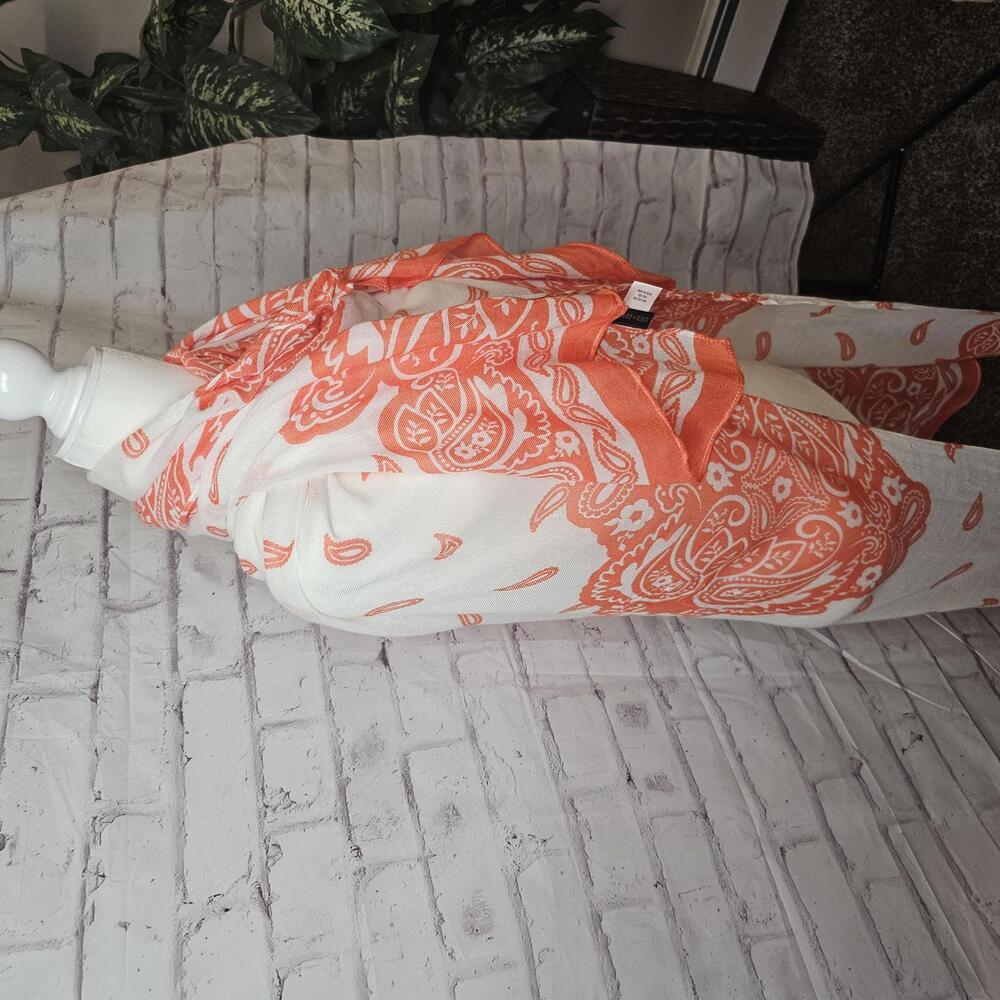 Orange and White Paisley Beach Wrap Scarf - Picture 2 of 6
